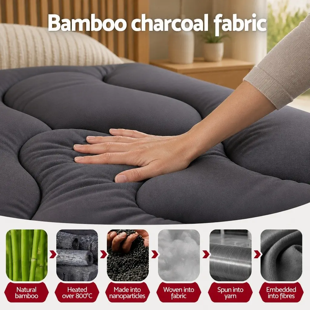 Mattress Topper Bamboo Polyester 5cm Charcoal Grey Queen