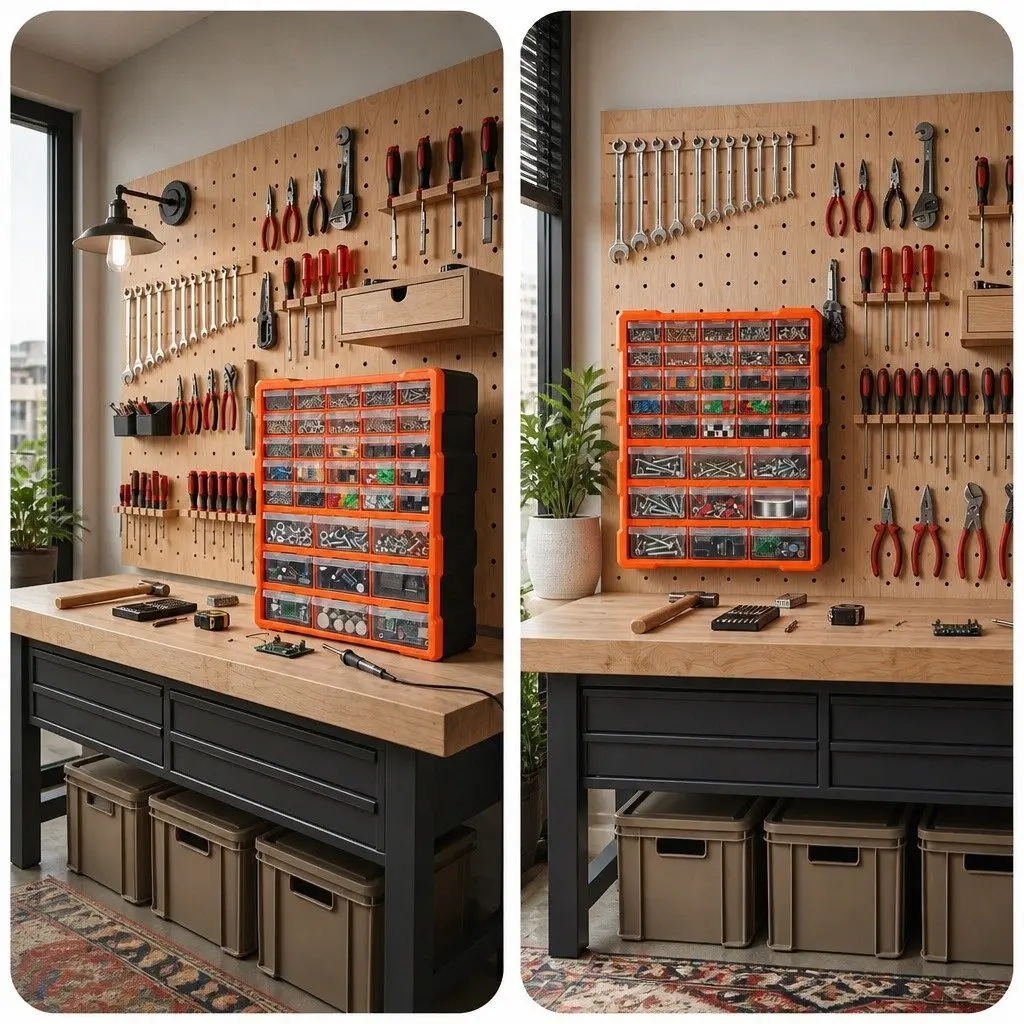 Tool Storage Cabinet High-Impact Polypropylene 39 Drawer Black with Orange Accents