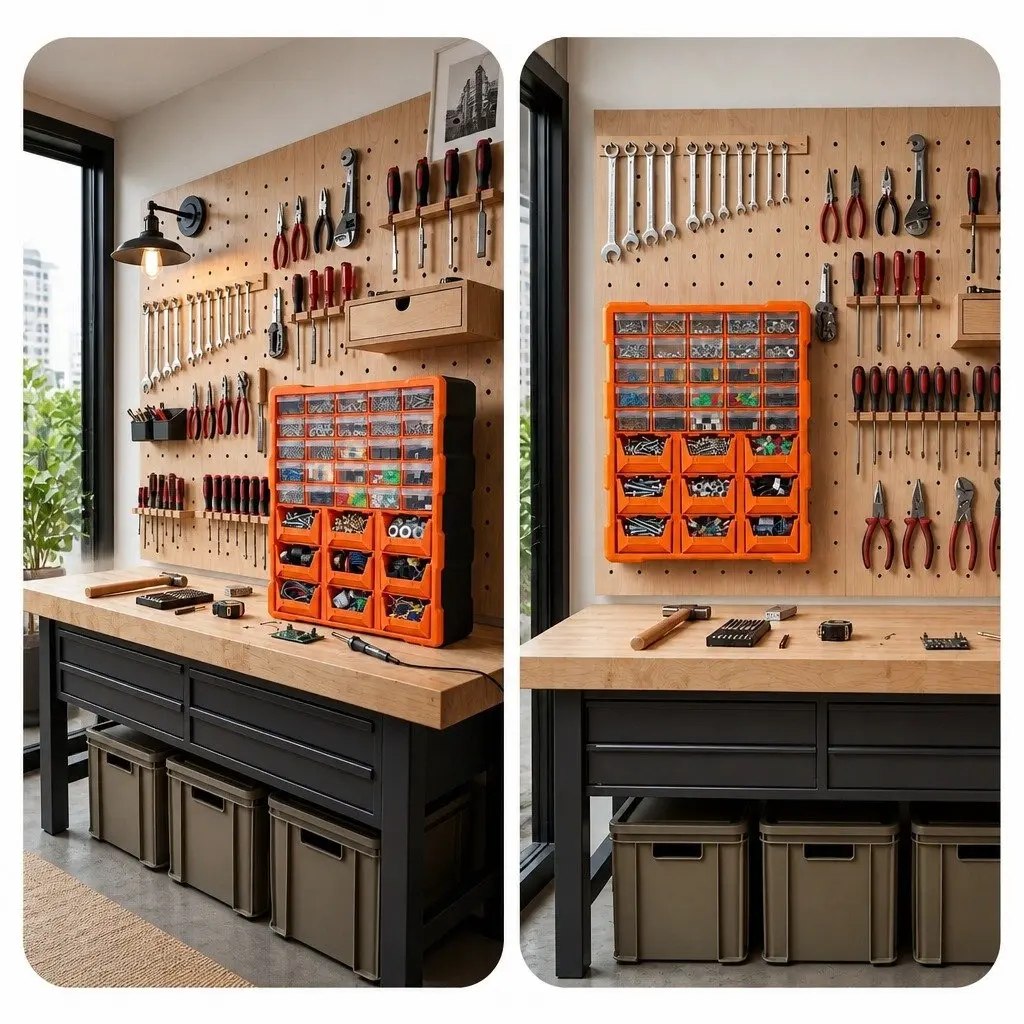 Tool Organizer Cabinet High-Impact Polypropylene 39 Drawer Black Frame Clear and Orange Drawers