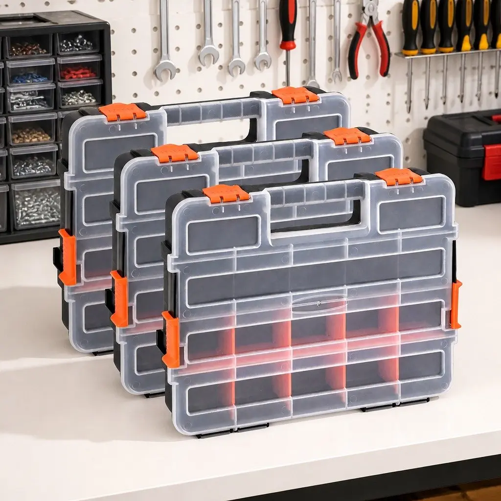 Tool Box Organizer Heavy-duty Polypropylene 34 x 26 x 7 cm Black and Orange 3 Pack