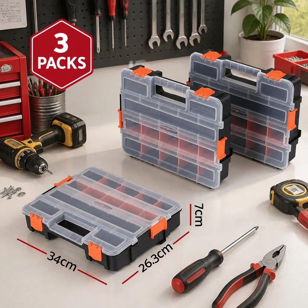 Tool Box Organizer Heavy-duty Polypropylene 34 x 26 x 7 cm Black and Orange 3 Pack