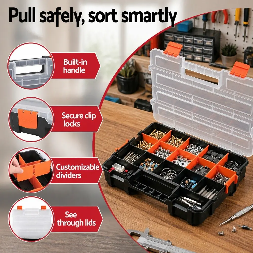 Tool Box Organizer Heavy-duty Polypropylene 34 x 26 x 7 cm Black and Orange 3 Pack