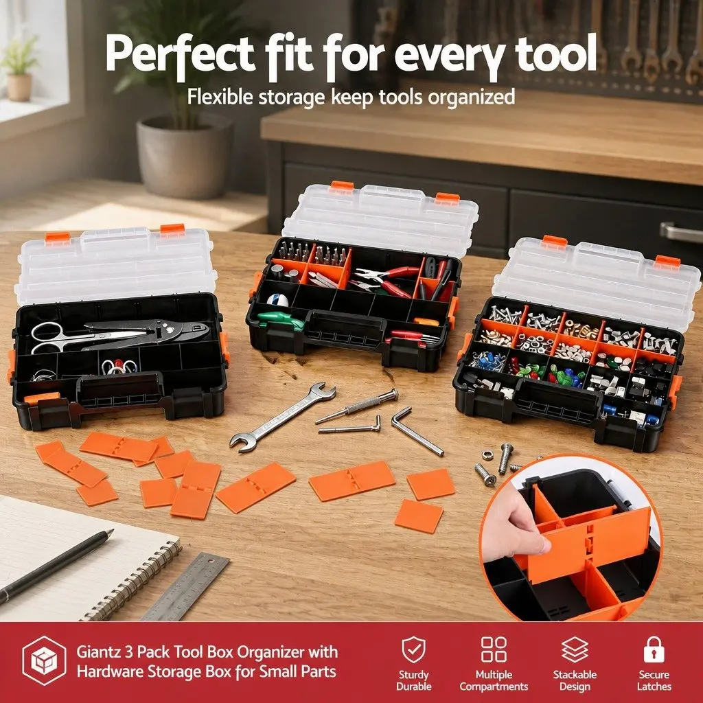 Tool Box Organizer Heavy-duty Polypropylene 34 x 26 x 7 cm Black and Orange 3 Pack
