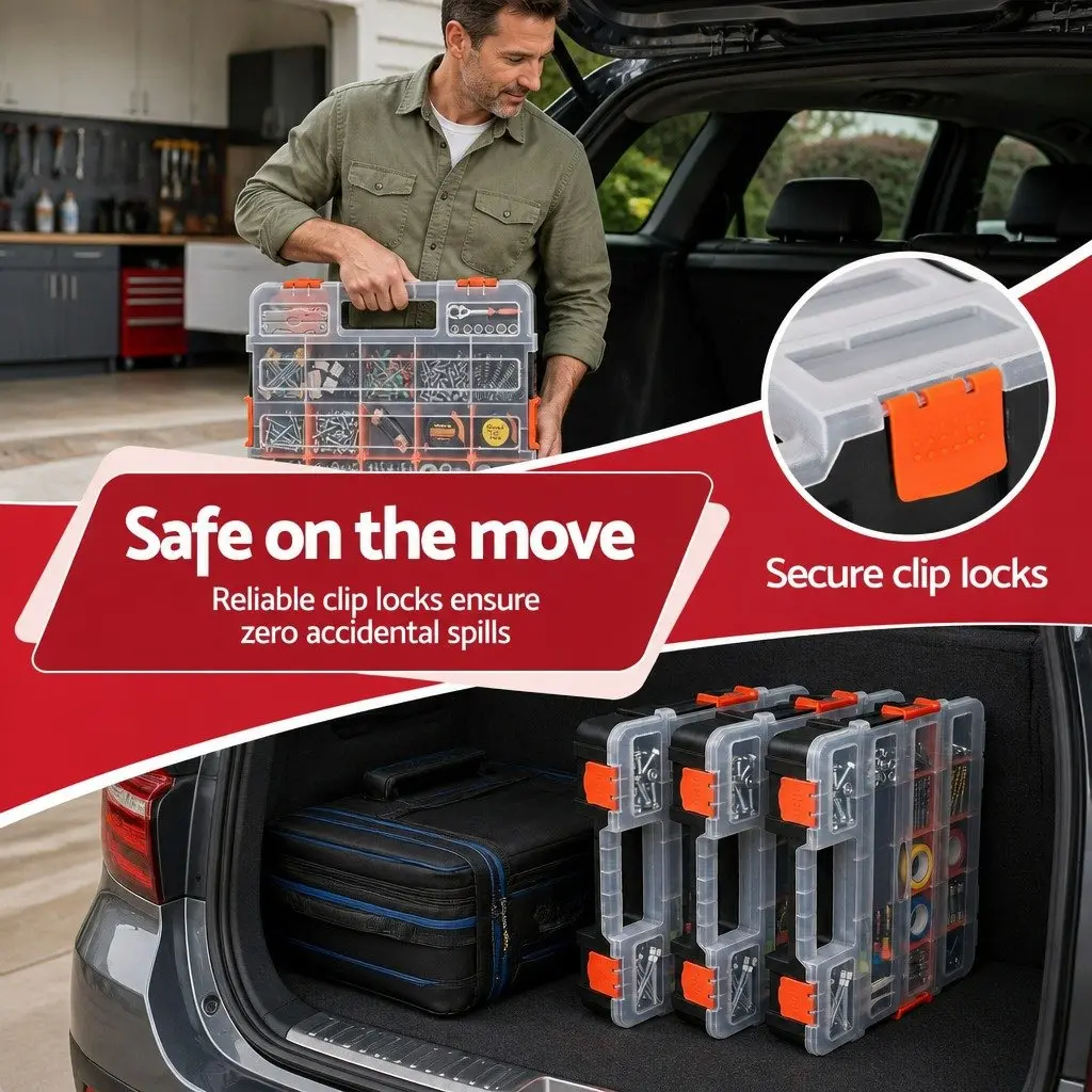 Tool Box Organizer Heavy-duty Polypropylene 34 x 26 x 7 cm Black and Orange 3 Pack