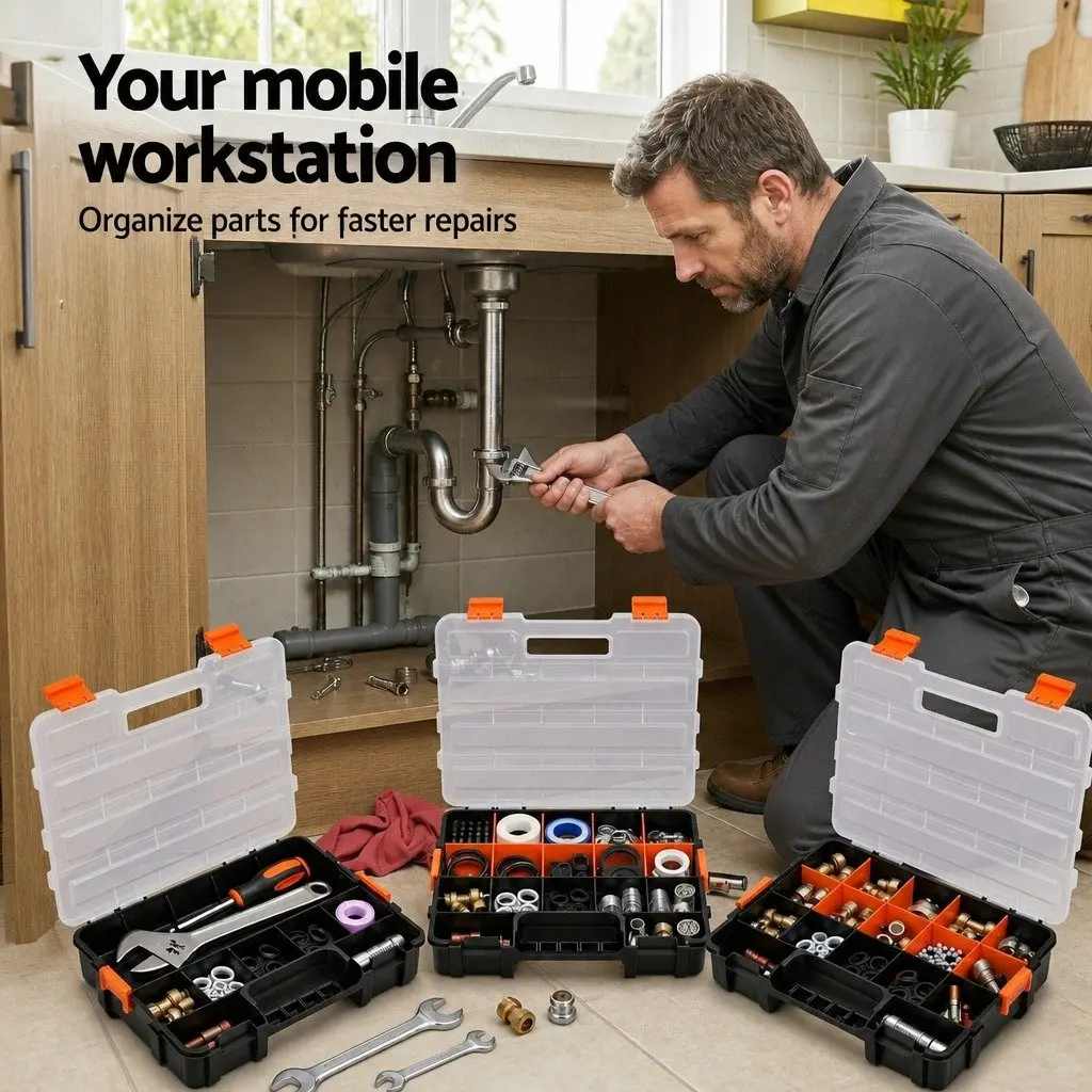 Tool Box Organizer Heavy-duty Polypropylene 34 x 26 x 7 cm Black and Orange 3 Pack
