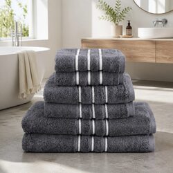 Grey Cotton Bath Towel Set - 6 Pieces for Quality Use