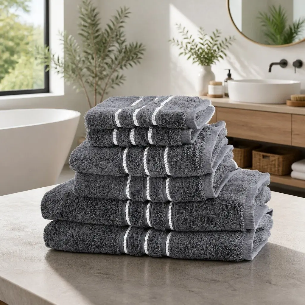 Cotton Bath Towels Set Grey 6 Piece Quick Drying Highly Absorbent 2 Bath Towels 2 Hand Towels 2 Washcloths Durable 650gsm