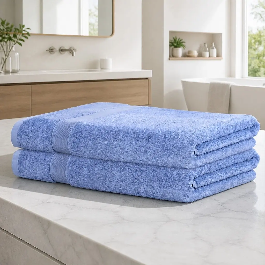 Bath Sheets Set Cotton Extra Large 180cm x 90cm Blue 2 Piece