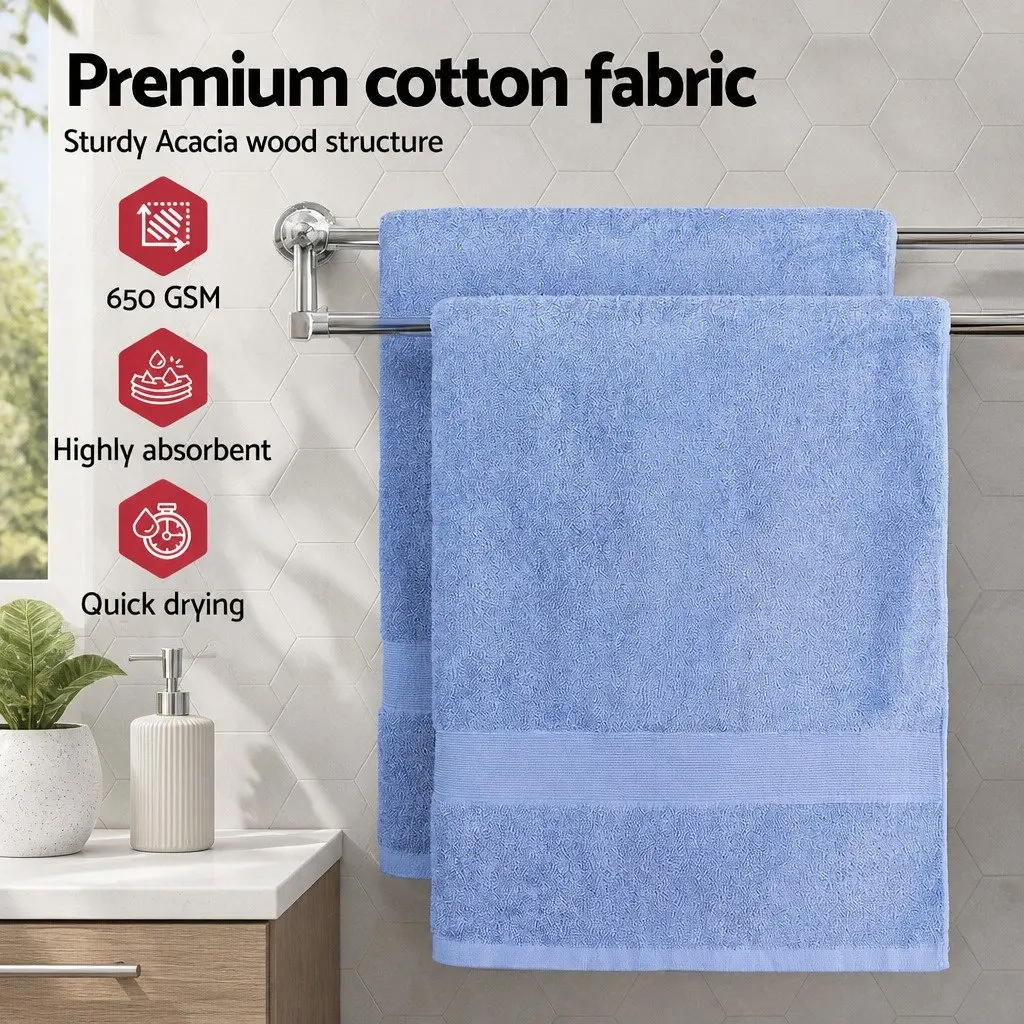 Bath Sheets Set Cotton Extra Large 180cm x 90cm Blue 2 Piece