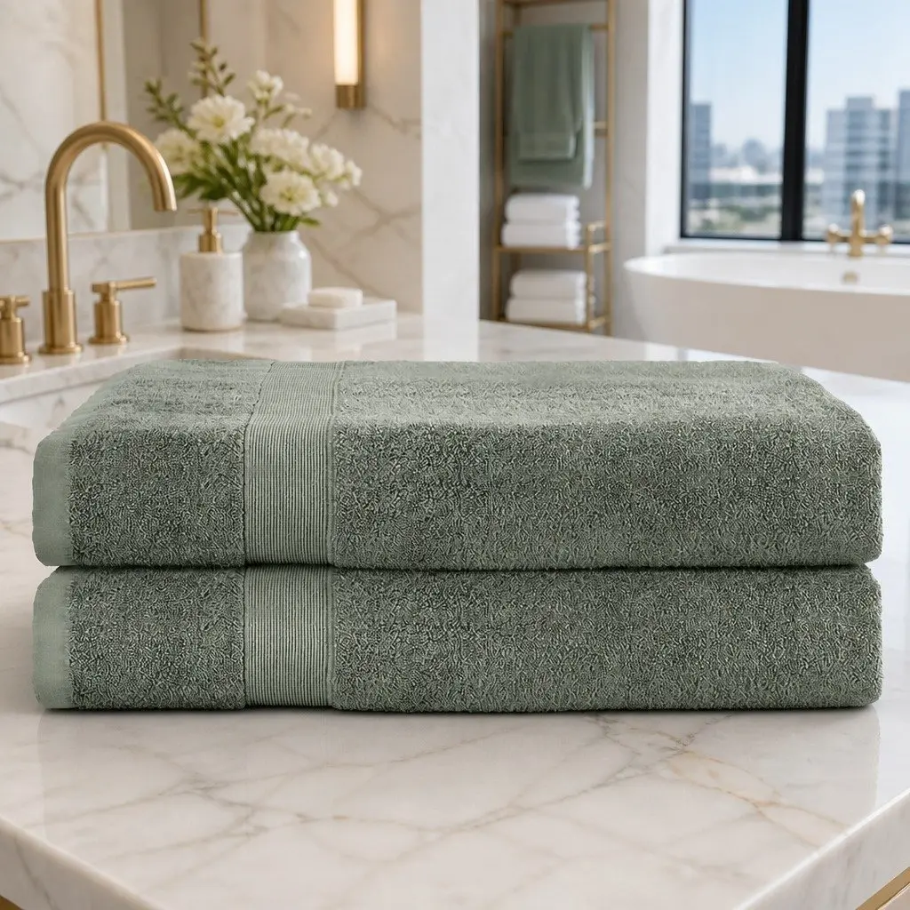 Bath Sheets Set Cotton Extra Large Green 180cm x 90cm 2 Pack