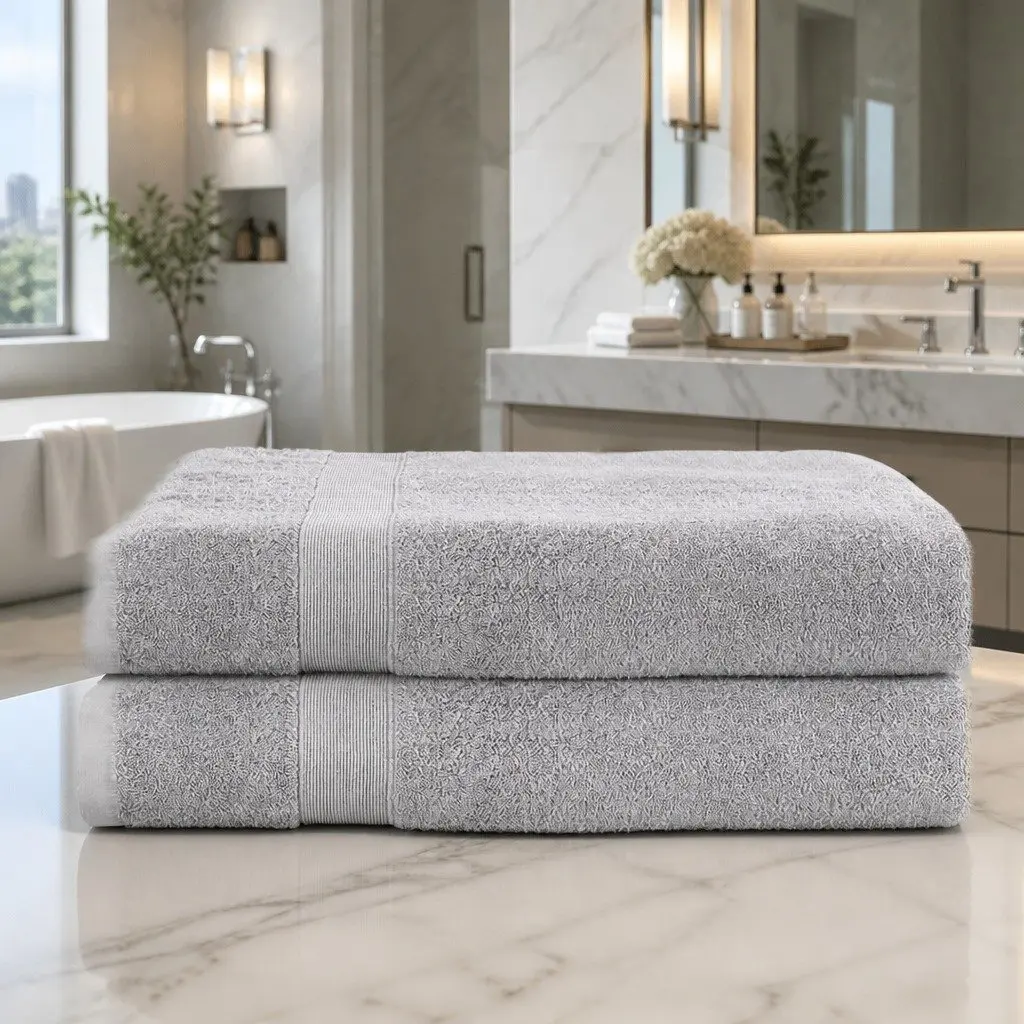 Bath Sheets Cotton Extra Large Grey 180cm x 90cm 2 Piece Set
