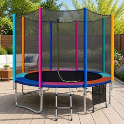 10FT Trampoline Kids Rebounder with Safety Enclosure Net Ladder Spring Bounce