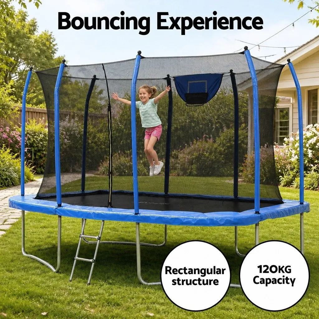 12FT Rectangle Trampoline Steel UV Resistant Enclosed Safety Net Basketball Set