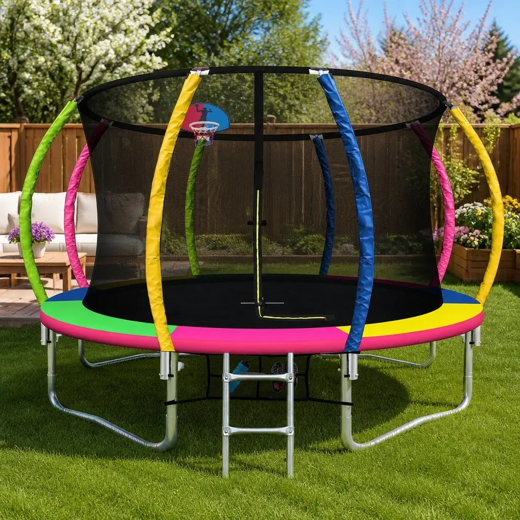 12ft Trampoline with Basketball Hoop and Safety Net