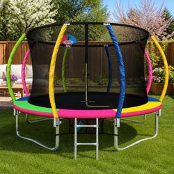 Durable 12ft Trampoline with Basketball Hoop and Safety Net