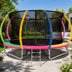 14ft Heavy-Duty Trampoline with Safety Net and Basketball Hoop