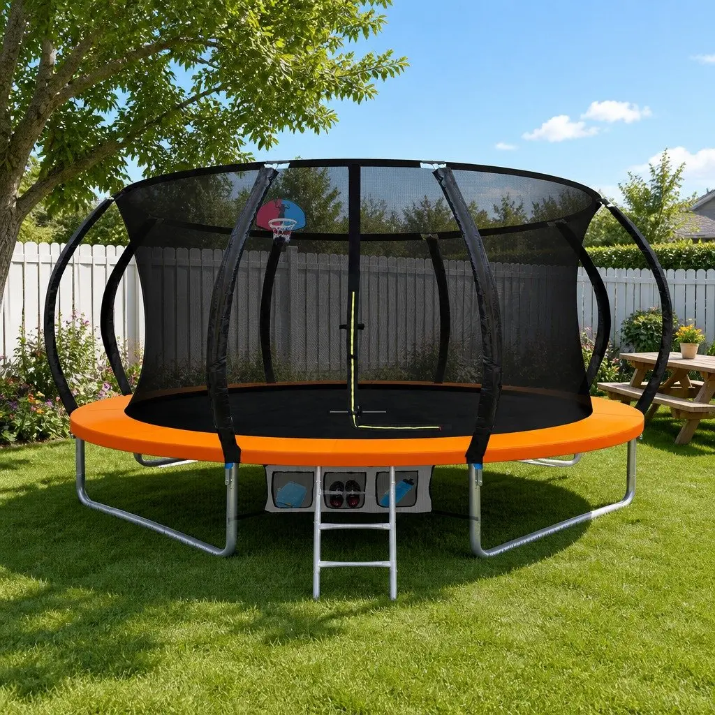 14ft Trampoline with Basketball Hoop and Ladder
