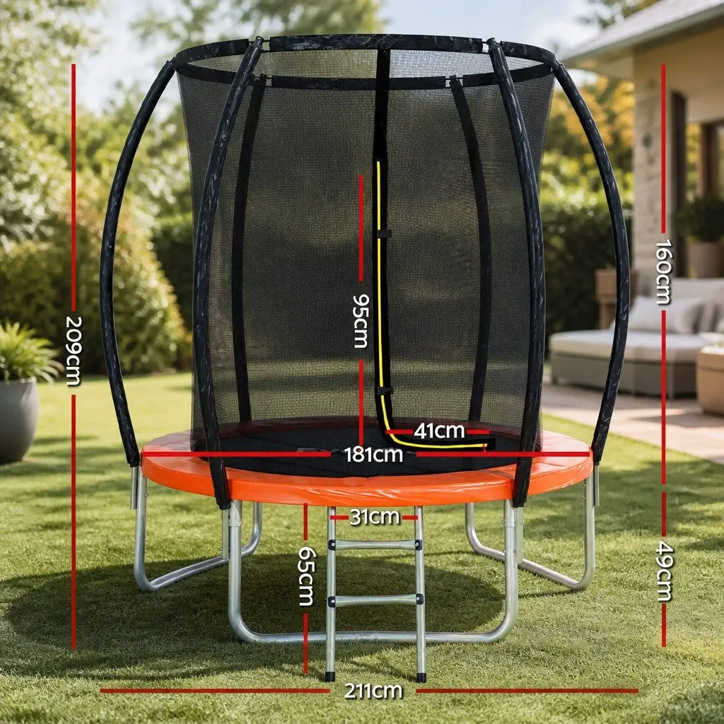6FT Trampoline Steel Orange or Black with Safety Enclosure Net and Ladder