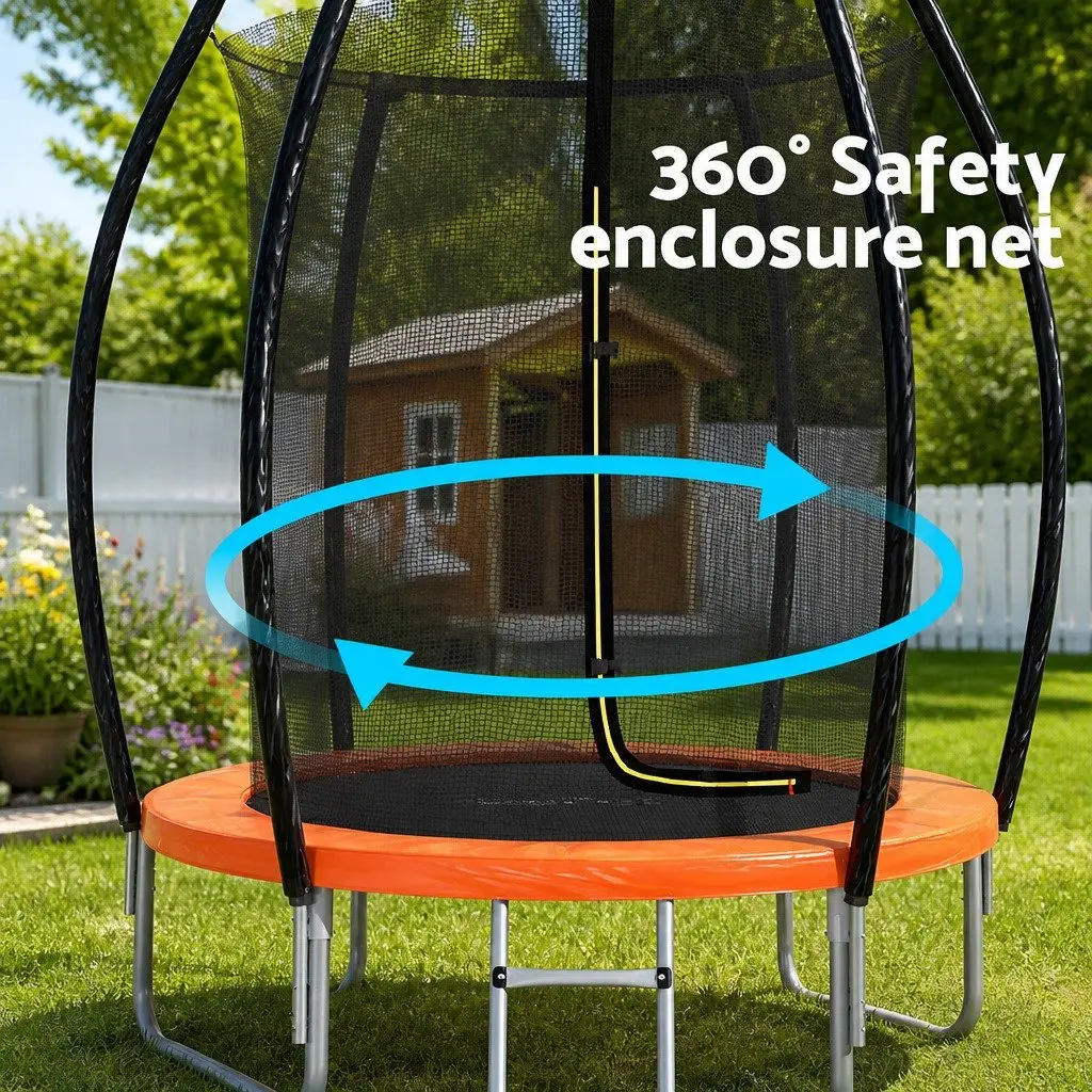 6FT Trampoline Steel Orange or Black with Safety Enclosure Net and Ladder