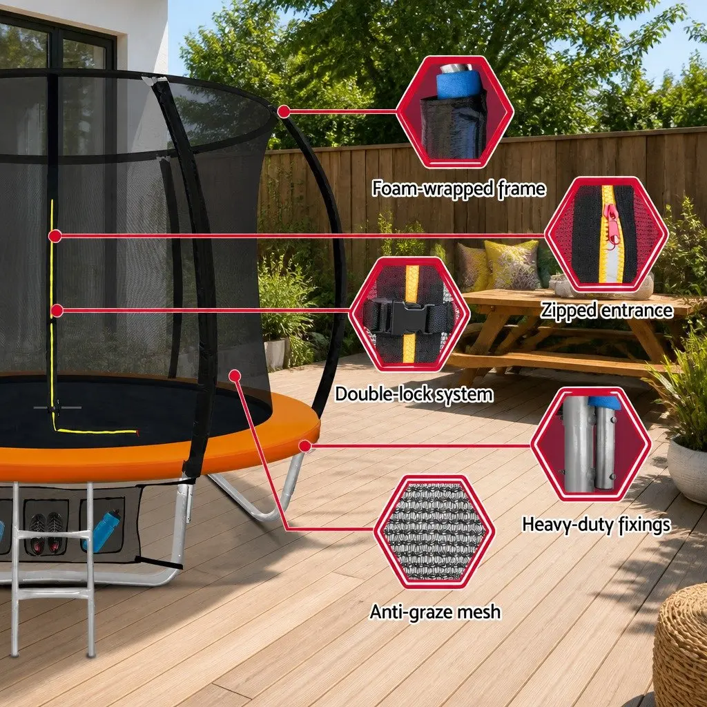 8FT Trampoline Steel Orange