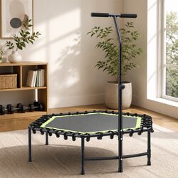 Hexagon Fitness Trampoline with Adjustable Handrail