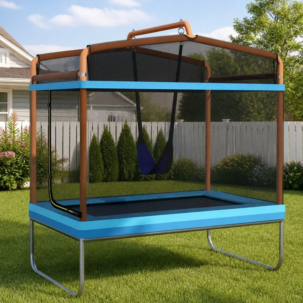 6FT Kids Rectangle Trampoline with Swing Enclosure