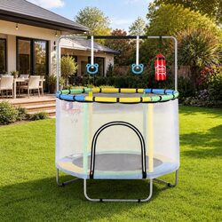 Durable Kids 55 Inch Trampoline with Basketball Hoop