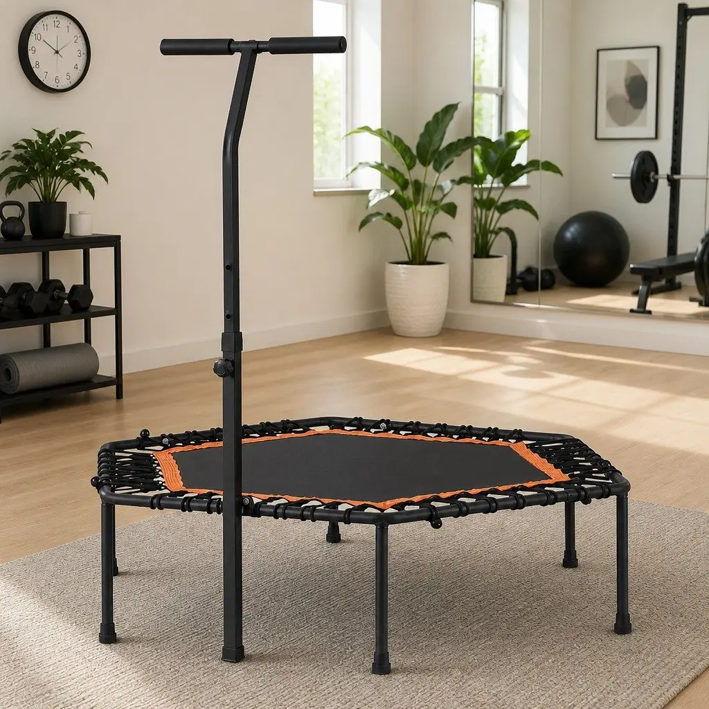 51 Inch Hexagon Fitness Trampoline with Adjustable Handrail