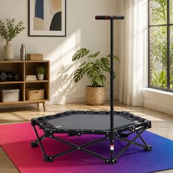 Foldable Fitness Trampoline 42 Inch Rebounder Adjustable Handrail Indoor