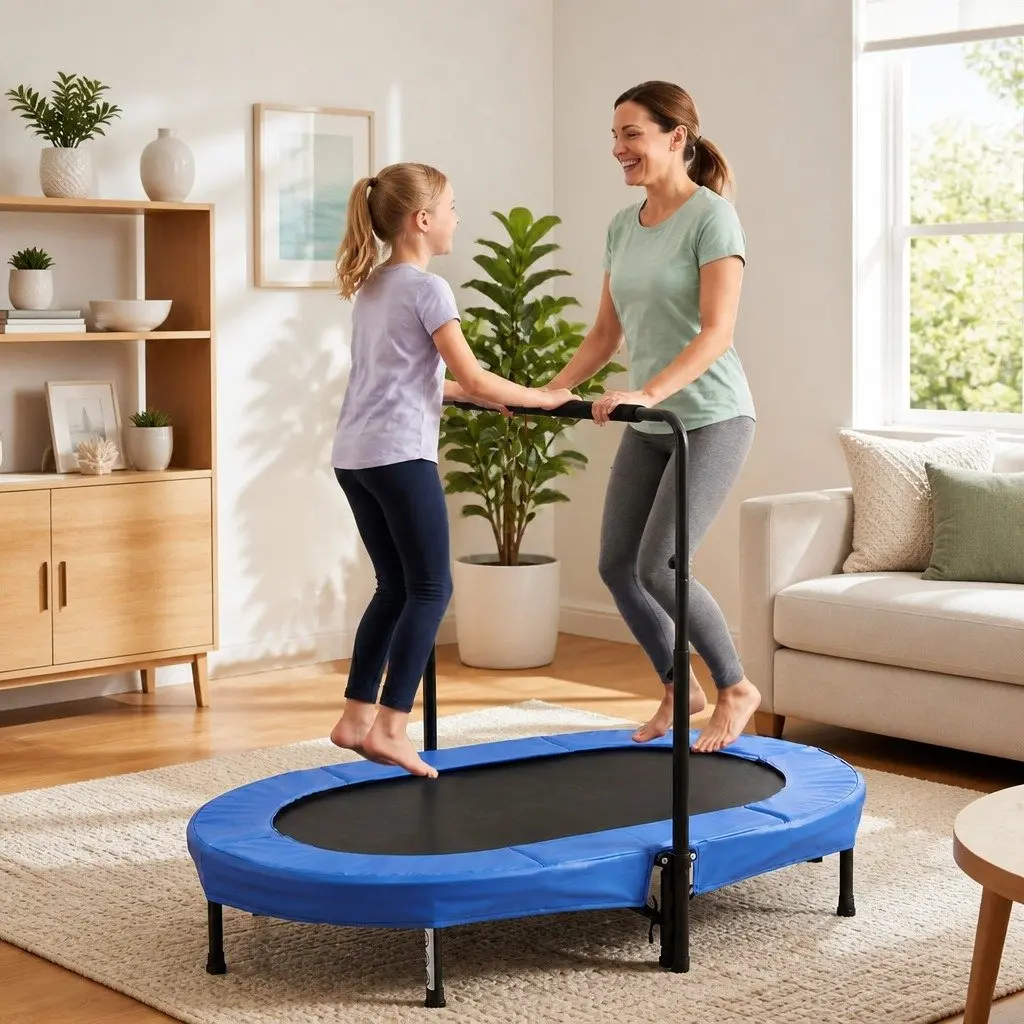 56-Inch Oval Fitness Trampoline with Adjustable Handrail