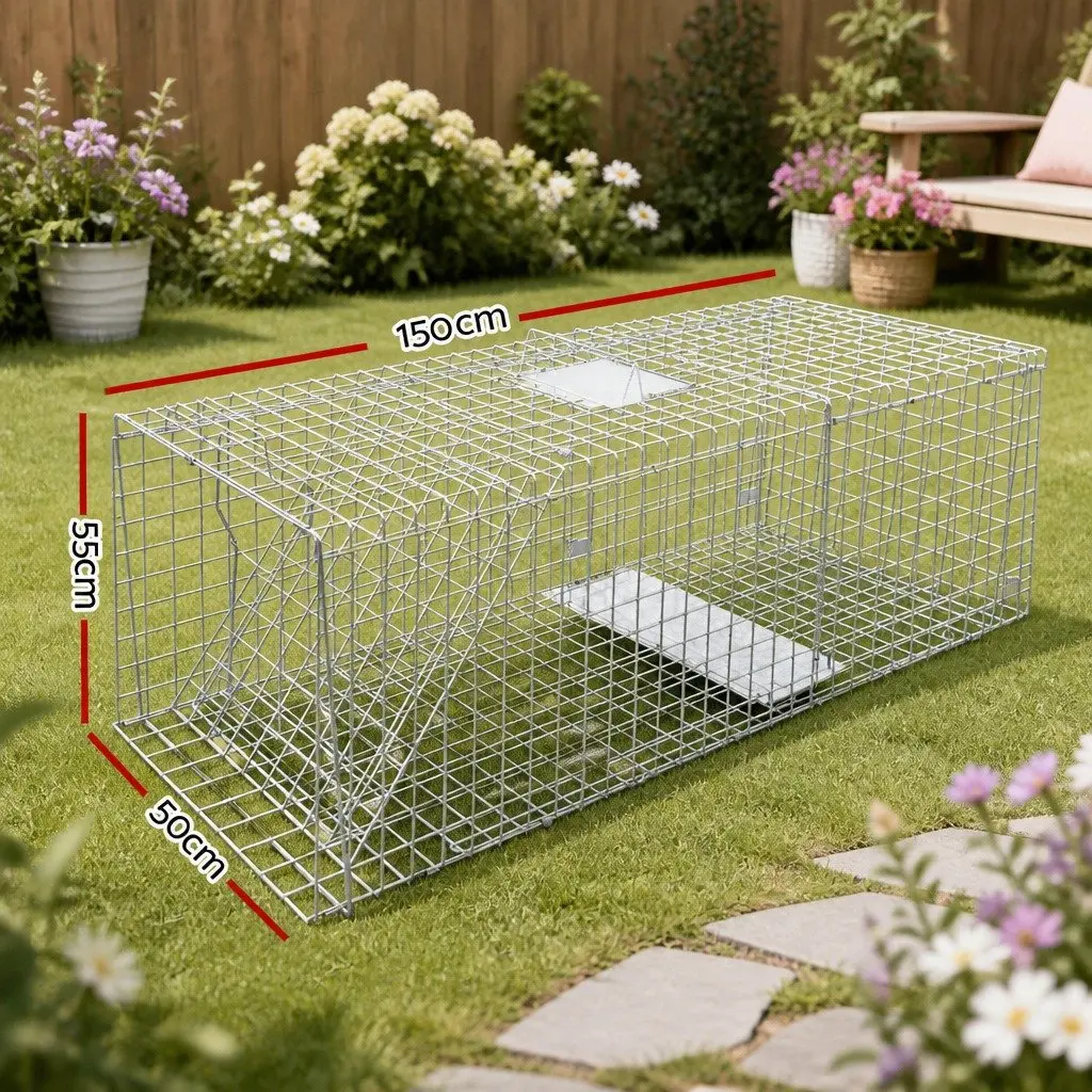 Large Animal Trap Cage Galvanised Iron 150x50cm Silver
