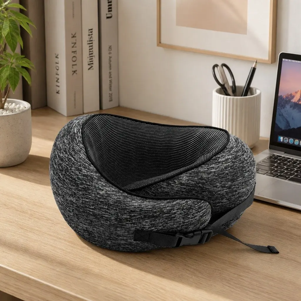 Travel Neck Pillow Memory Foam Ergonomic Support for Airplane Car Train Office