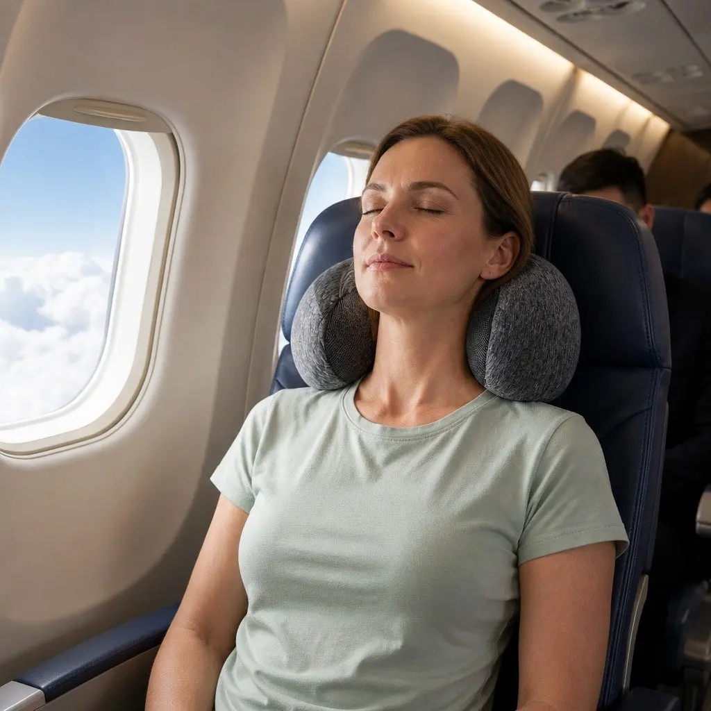 Travel Neck Pillow Memory Foam Ergonomic Support for Airplane Car Train Office