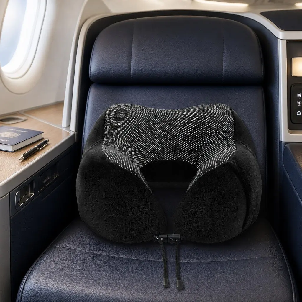 Travel Neck Pillow Memory Foam 27 x 27 x 13 cm Black