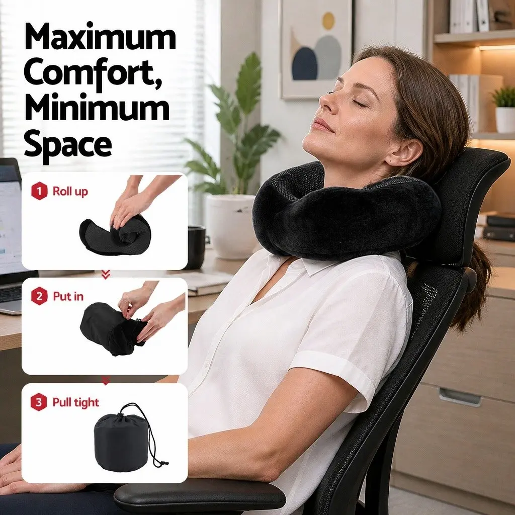 Travel Neck Pillow Memory Foam 27 x 27 x 13 cm Black