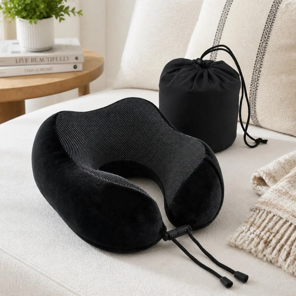 Travel Neck Pillow Memory Foam 27 x 27 x 13 cm Black