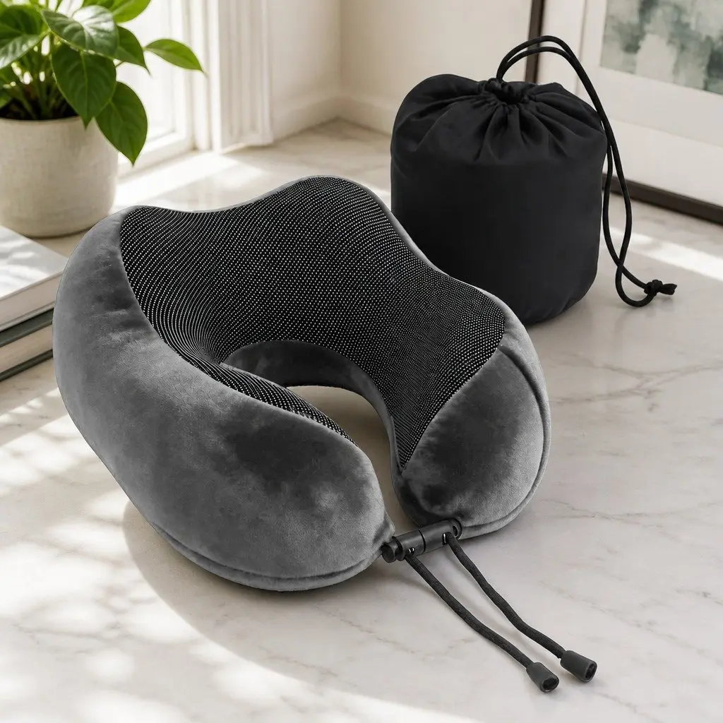 Portable Grey Memory Foam Travel Neck Pillow