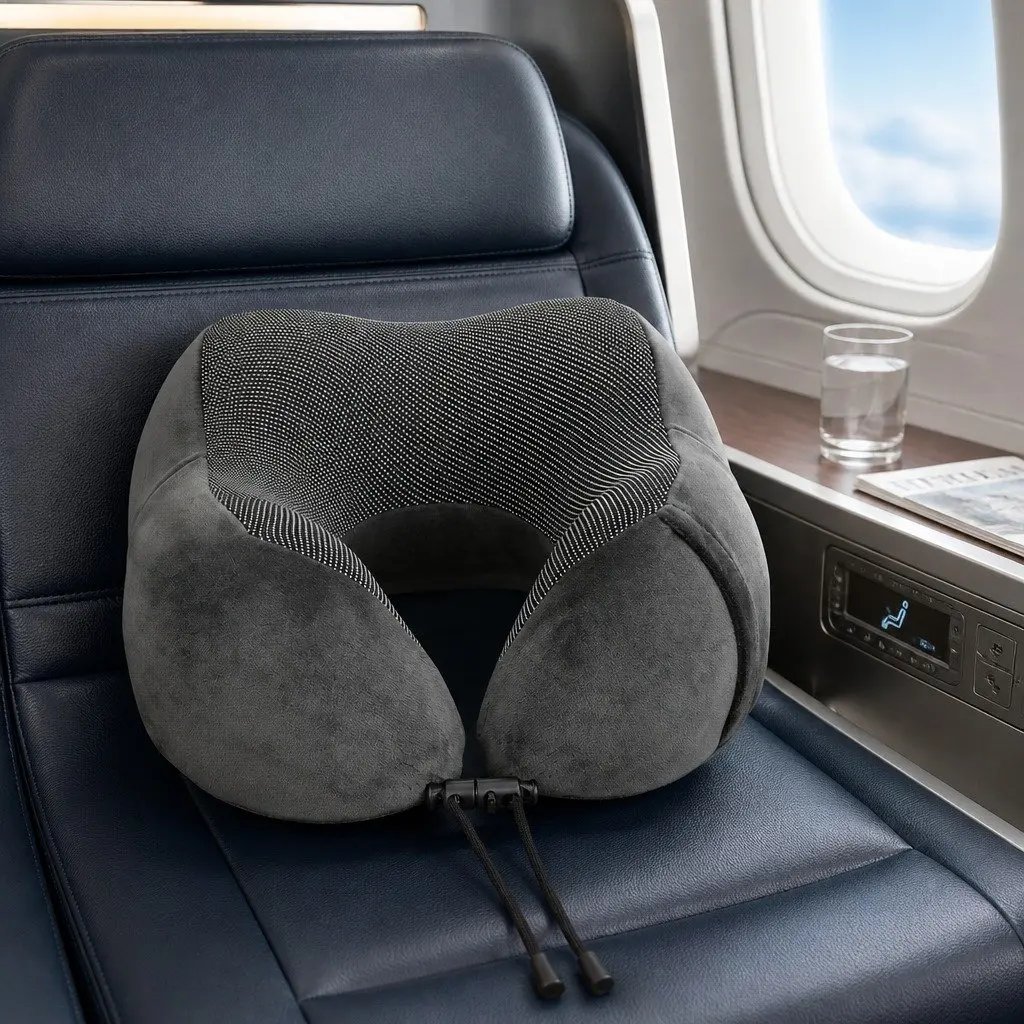 Portable Grey Memory Foam Travel Neck Pillow