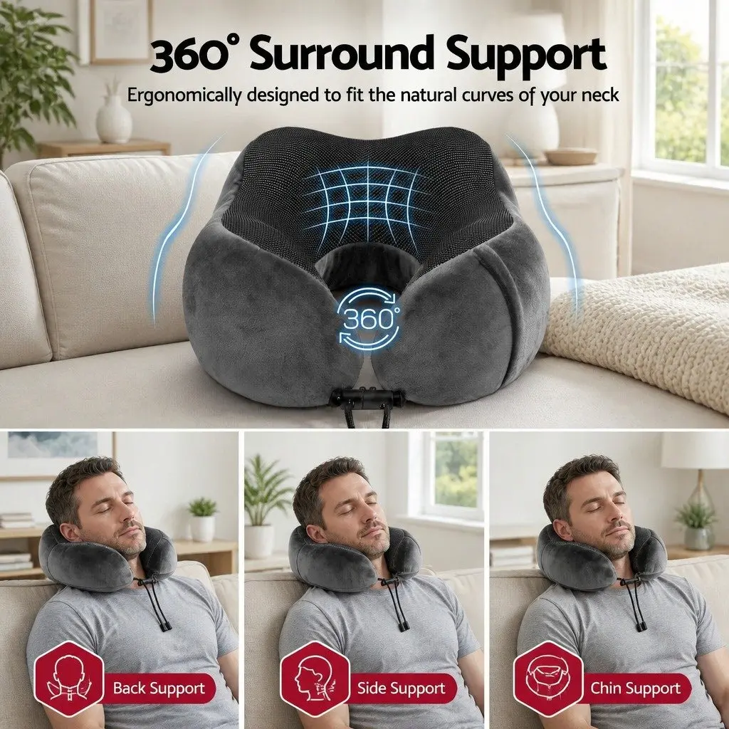 Portable Grey Memory Foam Travel Neck Pillow