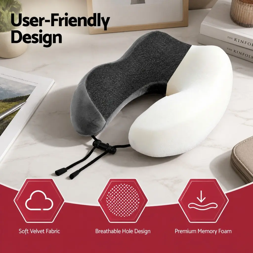 Portable Grey Memory Foam Travel Neck Pillow