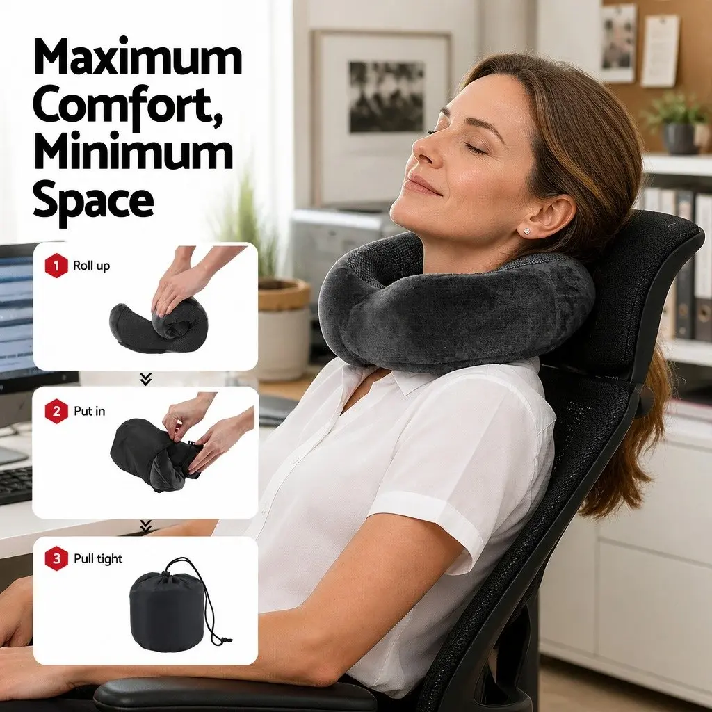 Portable Grey Memory Foam Travel Neck Pillow