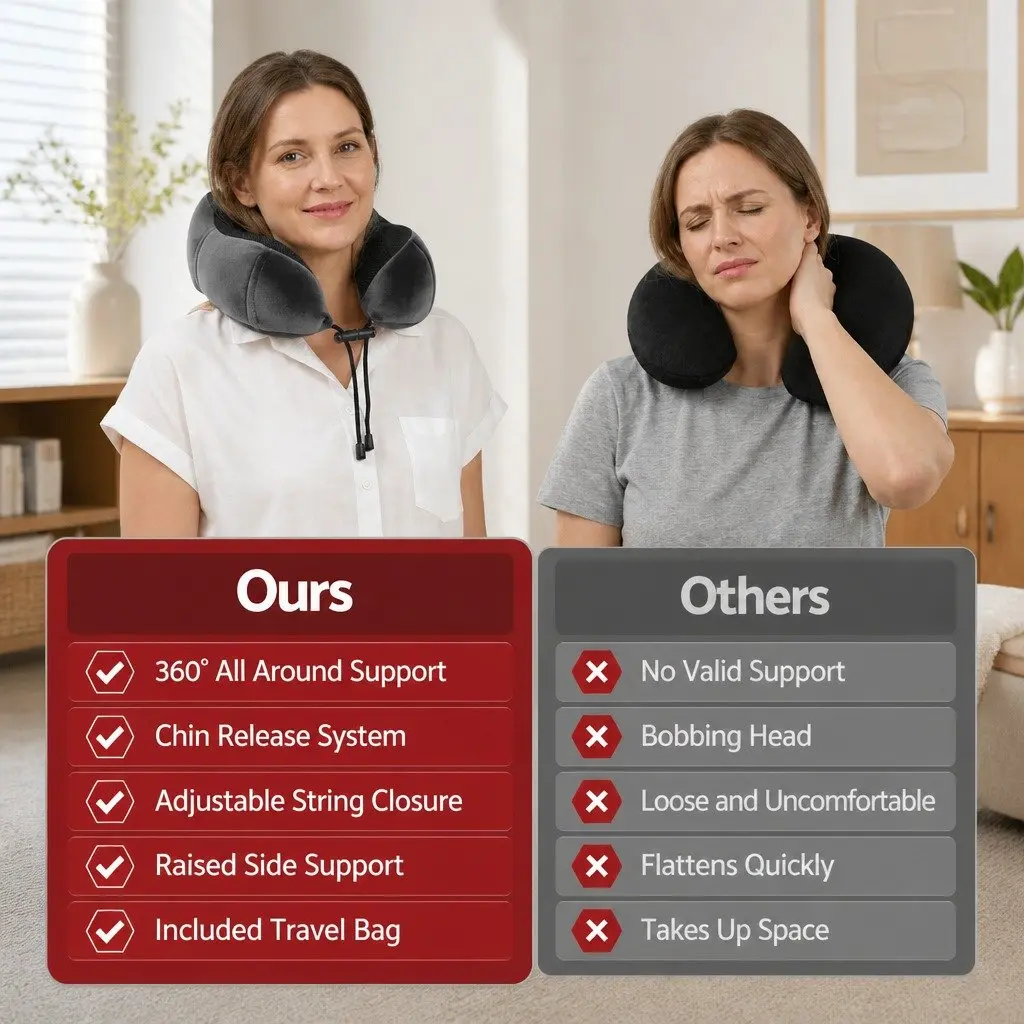 Portable Grey Memory Foam Travel Neck Pillow