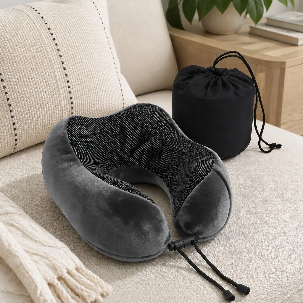 Portable Grey Memory Foam Travel Neck Pillow