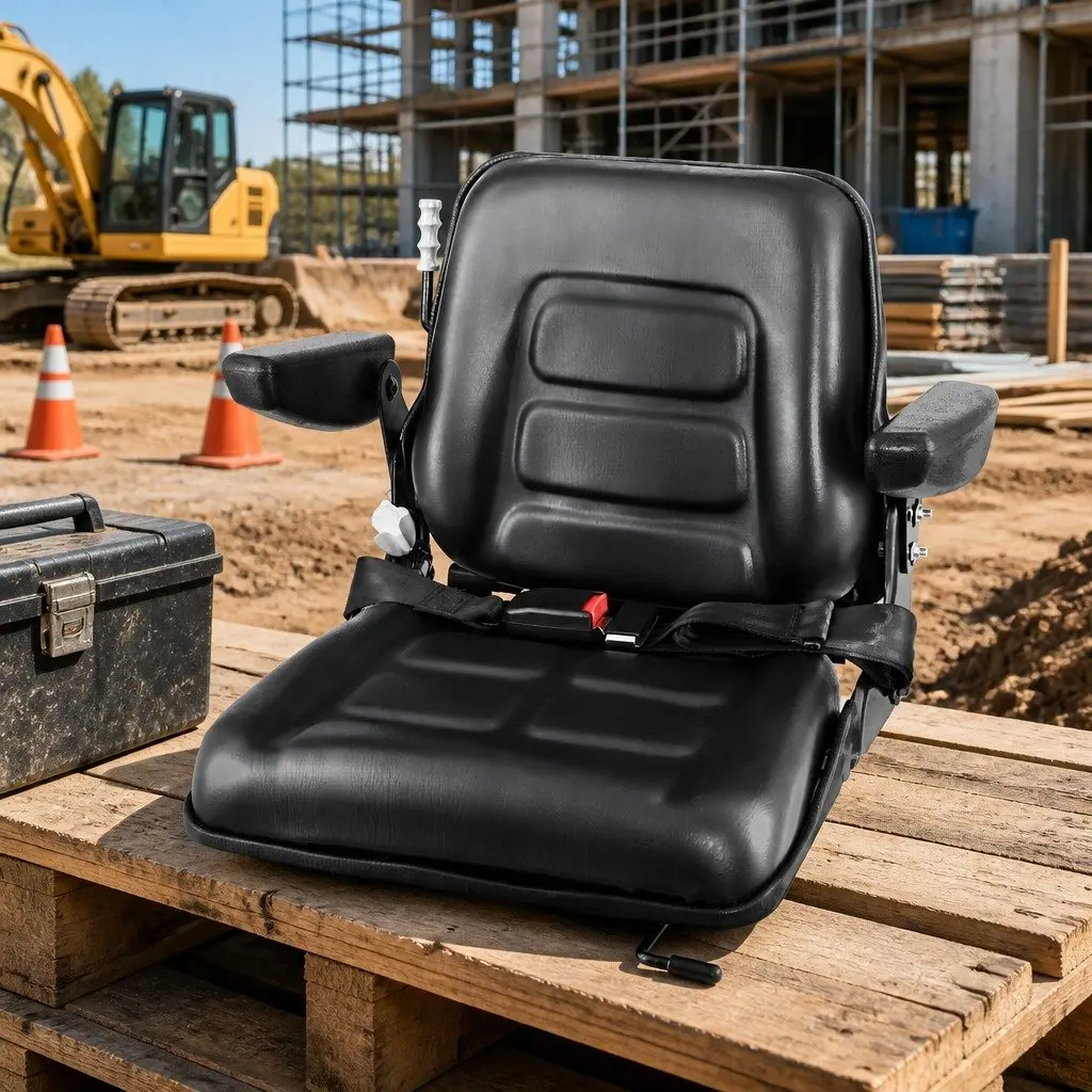 Universal Suspension Seat Steel PU Leather Black for Heavy Machinery Tractor Forklift Excavator