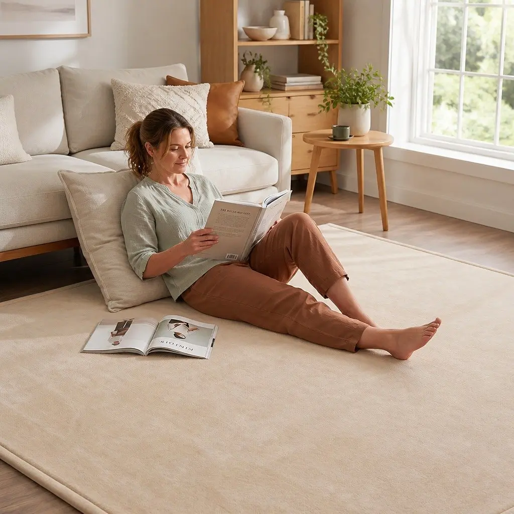 Tatami Mat Floor Mattress Coral Velvet 200cm x 200cm 3cm Thick Beige