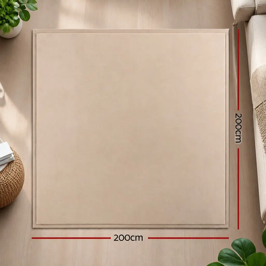 Tatami Mat Floor Mattress Coral Velvet 200cm x 200cm 3cm Thick Beige