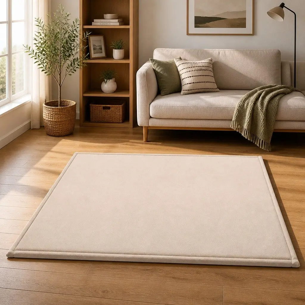 Tatami Mat Floor Mattress Coral Velvet 200cm x 200cm 3cm Thick Beige