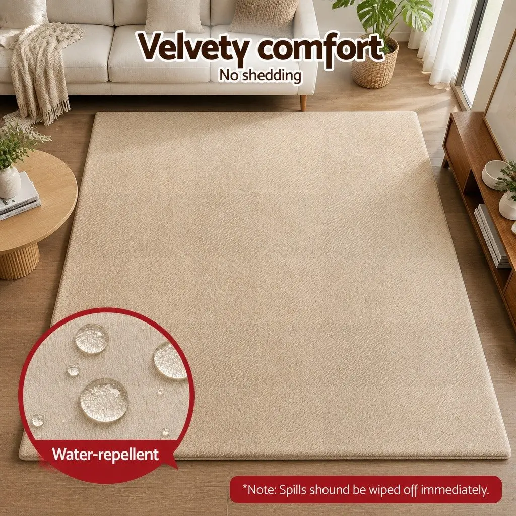 Tatami Mat Floor Mattress Coral Velvet 200cm x 200cm 3cm Thick Beige