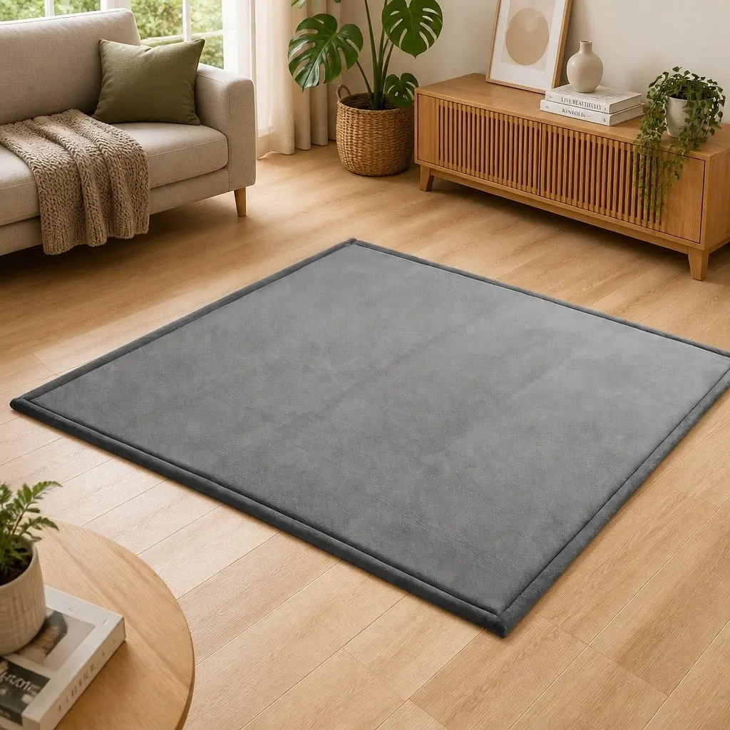 Tatami Floor Mat Coral Velvet 200cm x 200cm Grey