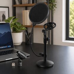 Weighted Adjustable Gooseneck Microphone Stand with Pop Filter